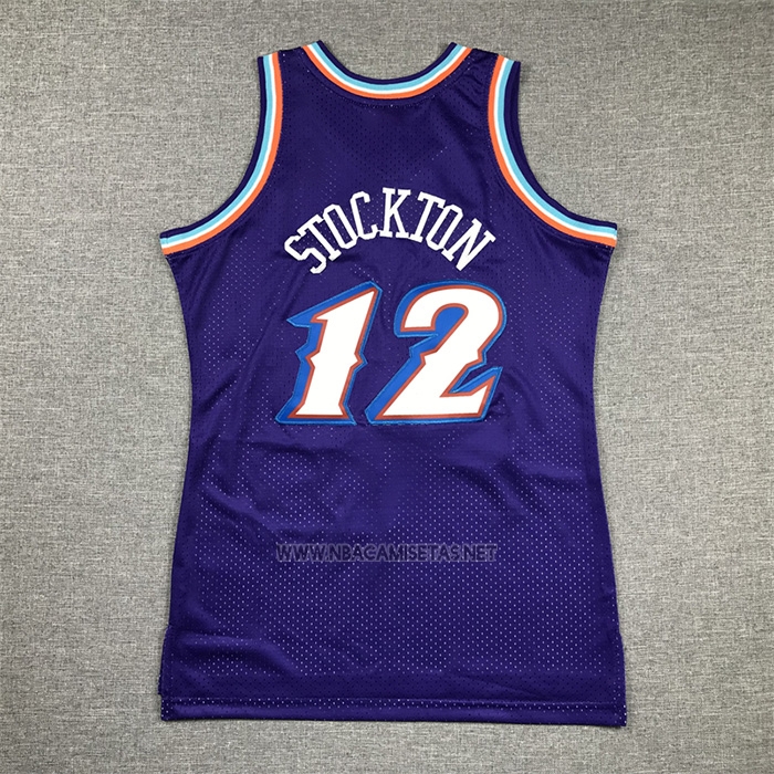 Camiseta Nino Utah Jazz John Stockton NO 12 Hardwood Classics Throwback 1996-97 Violeta